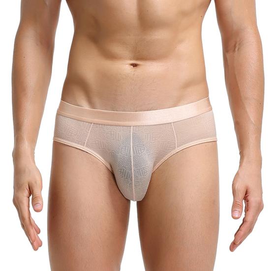 Men Briefs Jacquard Stretchy Male Ice Silk See Through Panties for Home