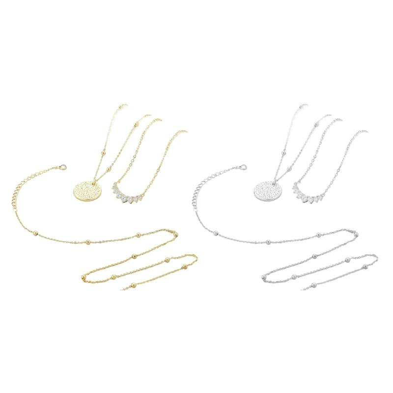 Trendy Multilayered Necklace for Women Handmade Layering Disc Circle Pendant Neckchain Stylish Neckwear Accessories