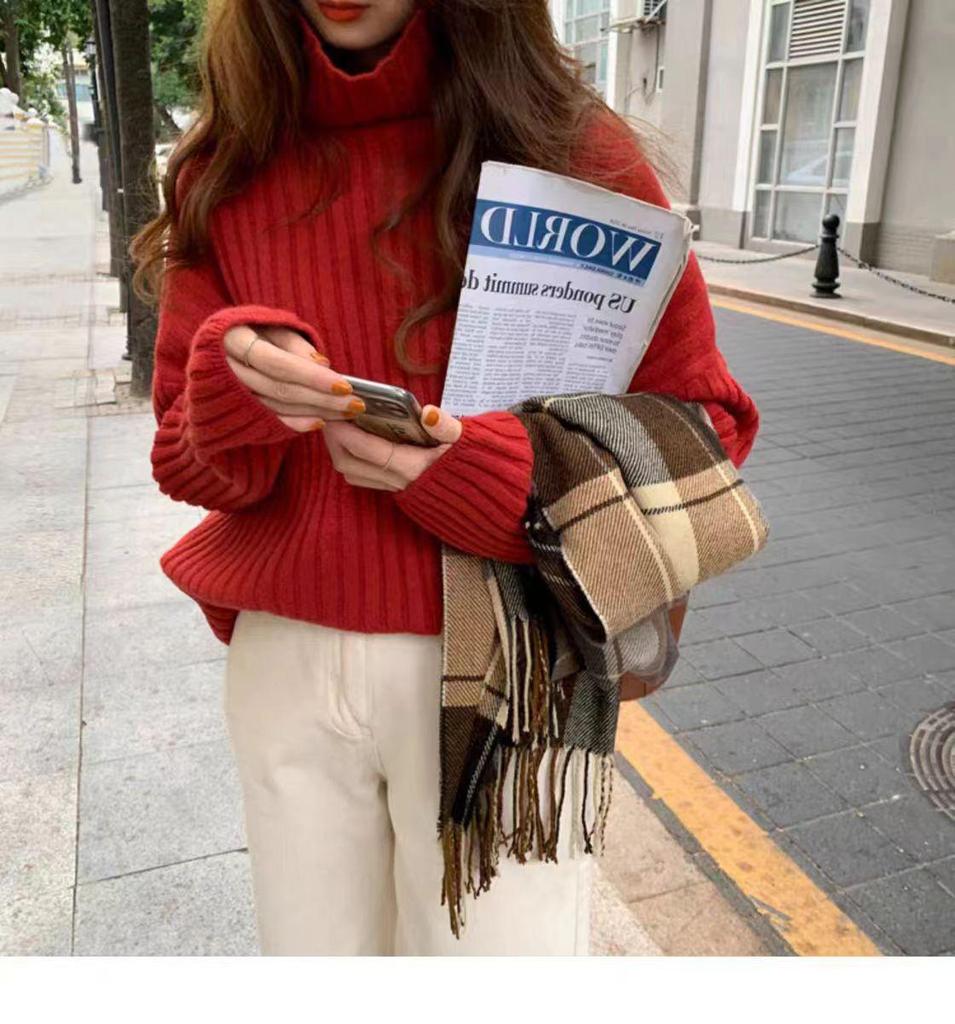 Women's Thick Ribbed Wool Turtleneck Sweater - Loose, Versatile Knit Top