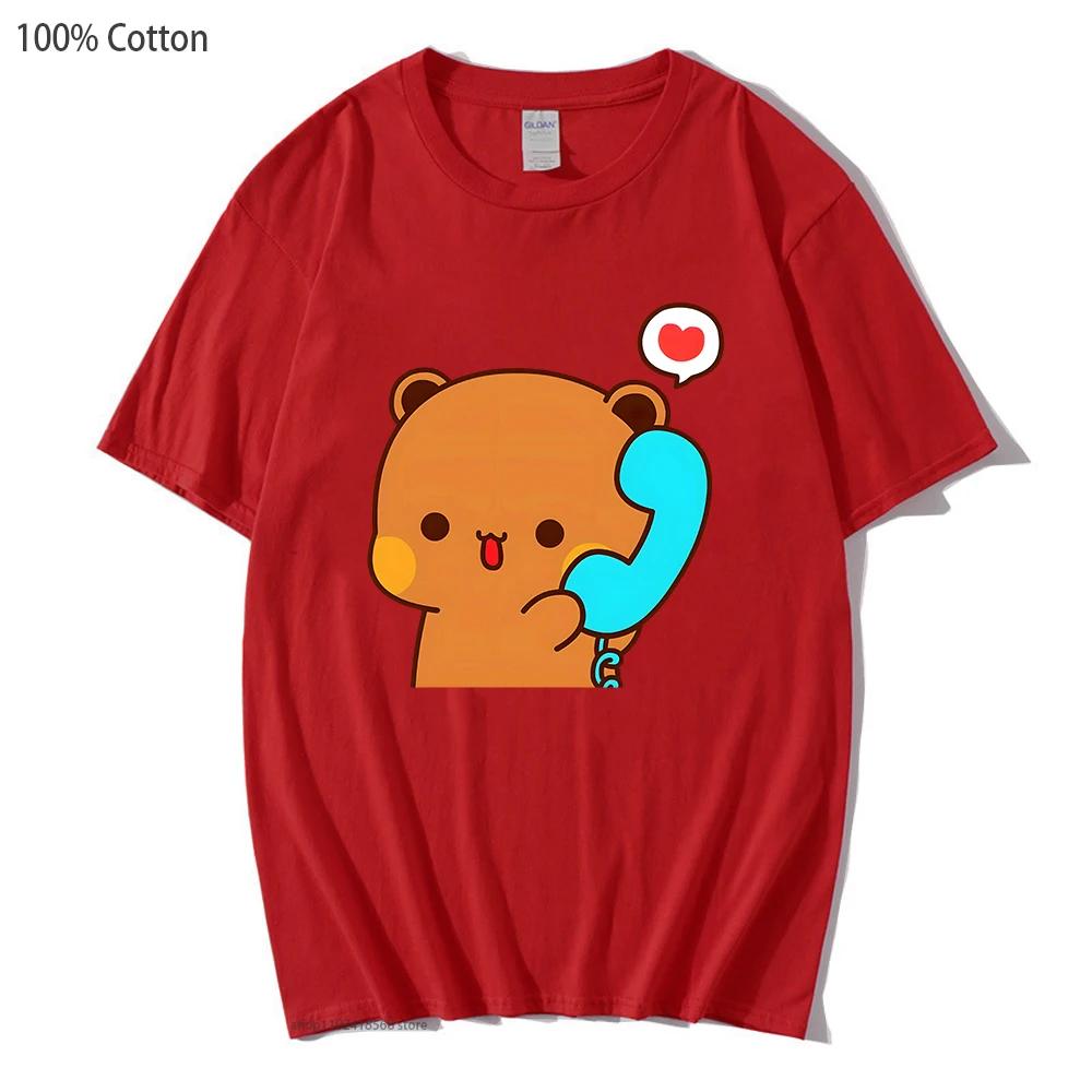 Couple T-Shirts Bubu Is Making A Call with Dudu Tshirt Cotton Clothes Women Panda and Brownie Bear Graphic Tops