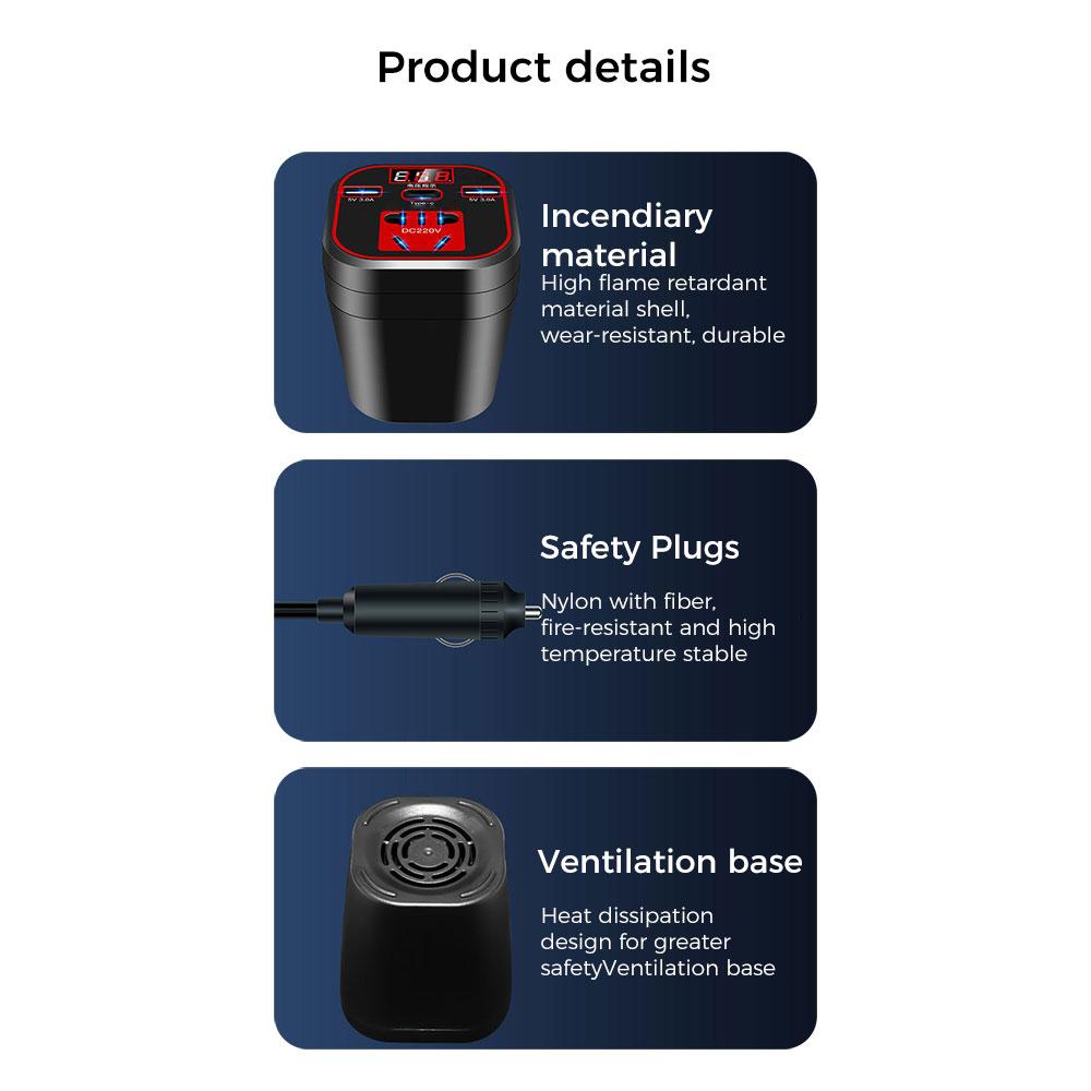 12v 24v To 220v Car Power Inverter 150w Led Display 3 Usb Ports Charger Socket 3.1a Fast Charger Car Power Converter