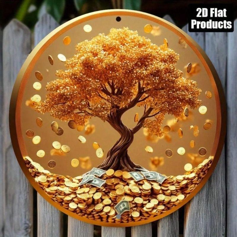 Modern Round Tree Metal Wall Sign 8x8 inch for Living Room
