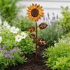 Rusty Flowers Garden Stake, Distressed Metal Flower Yard Art Stake, Retro 2D Flowers Decoration for Yard Lawn Flower Bed