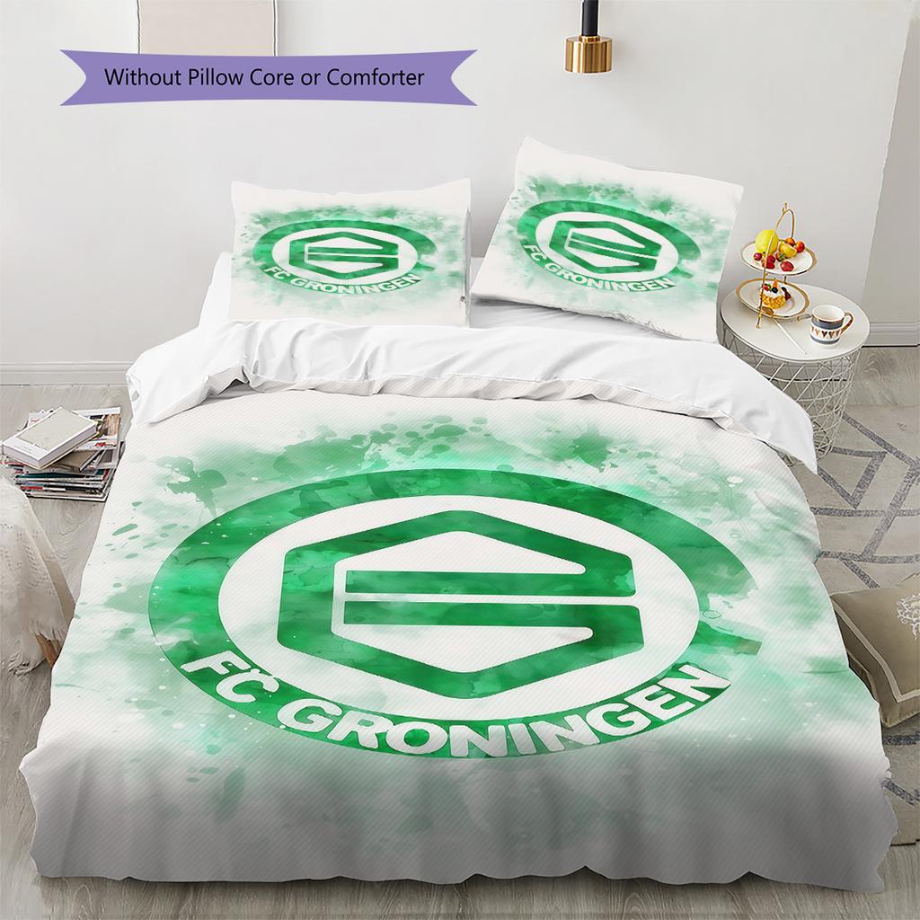 FC Groningen Pattern Bedding Quilt Set Quilt Cover Pillowcase Home Decoration Birthday Gift (1 * Duvet Cover + 2 * Pillowcase, Without Core)
