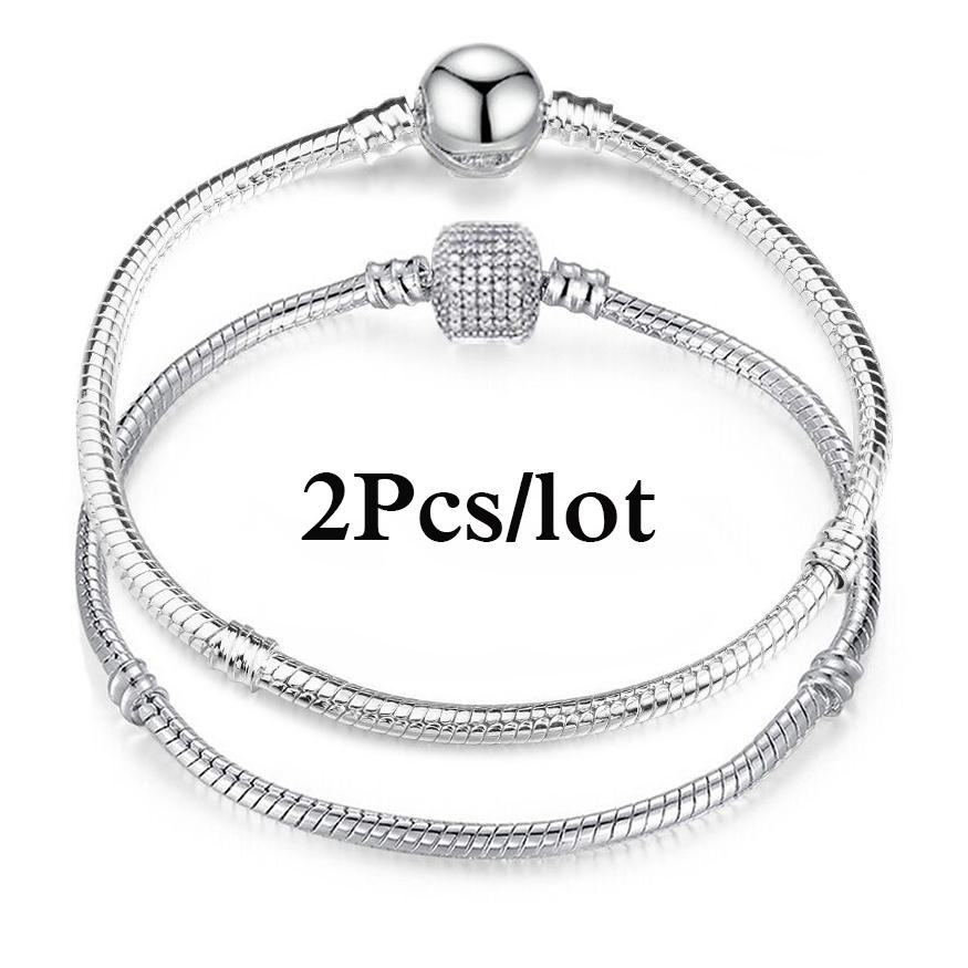 2 Stück/Los Sonderangebot 3mm Silberfarbene Schlangenkette Charm-Armband Für Damen Herren Passend für DIY-Armbänder Schmuck Geschenk