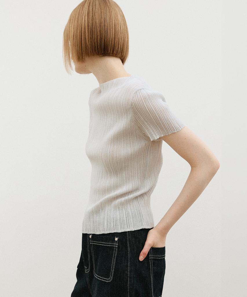 ARTID Cotton Rib Short Sleeve Knit_Light Grey