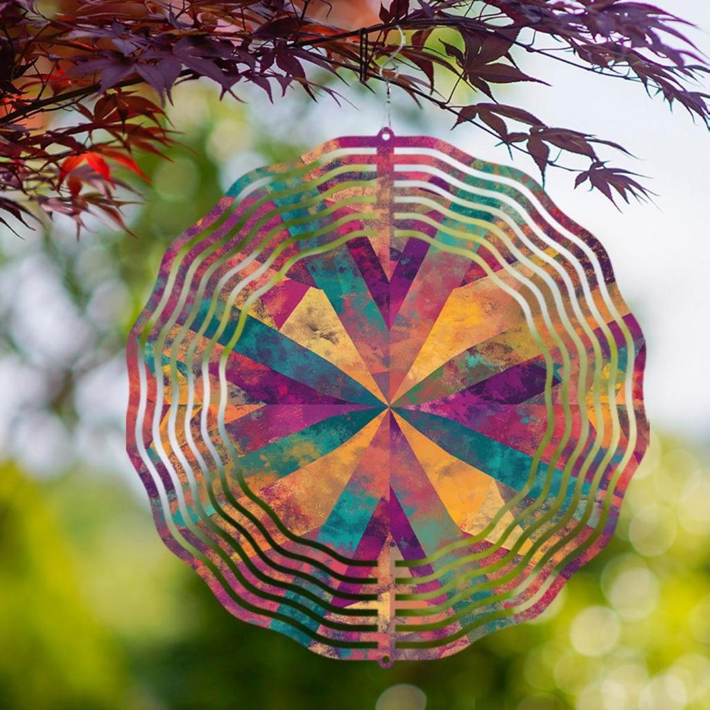 10 Zoll Metall-Windspiel für den Außenbereich mit drehbarem Haken, Sonnenstrahl-Design für Garten-Balkon-Dekor, langlebig, batteriebetrieben, Geschenk für Familie, Freunde