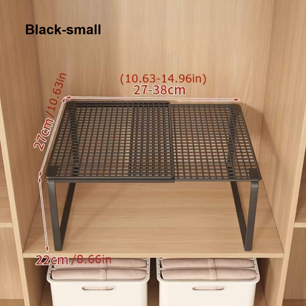 Heavy-Duty Carbon Steel Expandable Closet Shelf - Small Black - Adjustable Height Vertical Storage Rack with Telescopic Design, Space-Saving Organizer