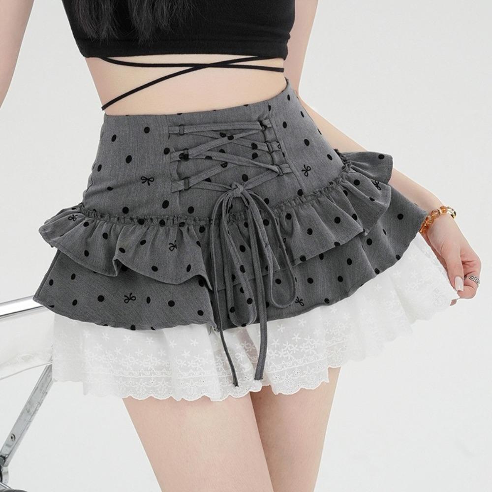Lace Short Puff Skirt Sweet A-line Cake Shirt Short Fashion Mini Cake Skirt  Streetwear
