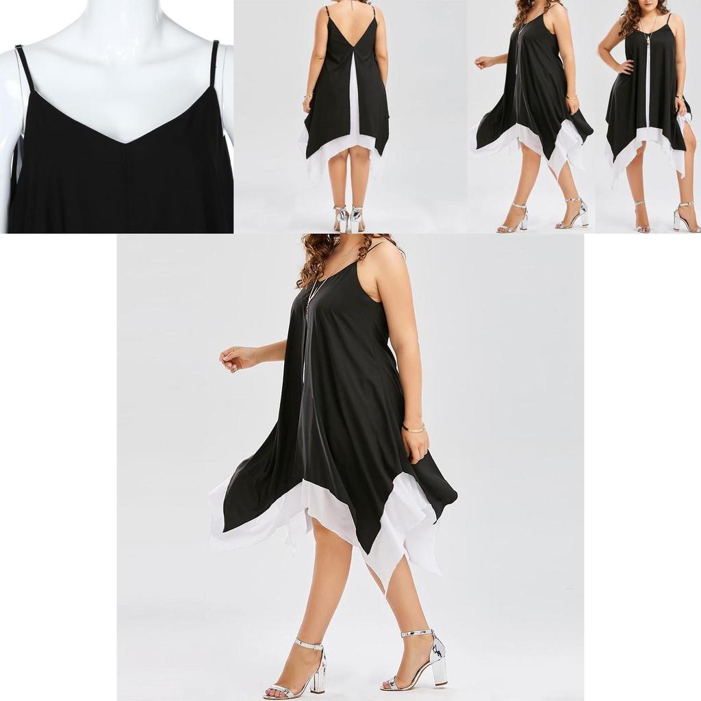Women Plus Size V Collar Loose Bilayer Dress With Irregular Mini Silhouette For Casual And Party Wear