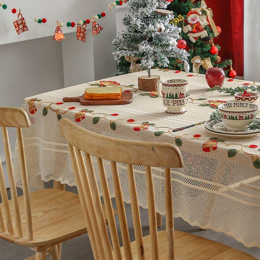Flower Embroidery Table Cover Beige Table Runner Christmas Lace Tablecloth  Table Decorations