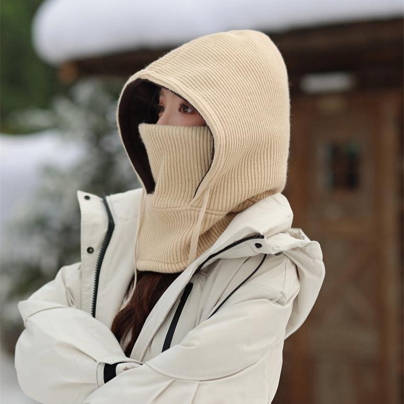 Winter Schal Abdeckung Einteilige Strickmütze Outdoor Damen Fahren Elektrofahrzeug Maske Winddicht Ski Fleece Lei Feng Mütze