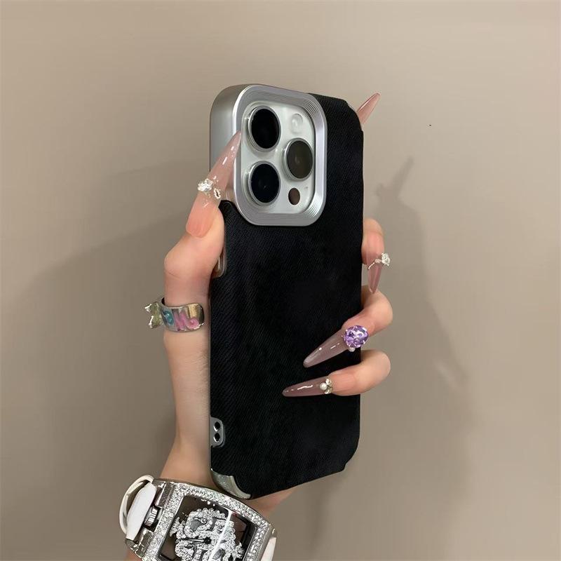 Electroplated Denim Texture iPhone 17 Pro Case, Full Coverage for Apple 16 Pro, 14 Pro, and 15 Pro Retro.