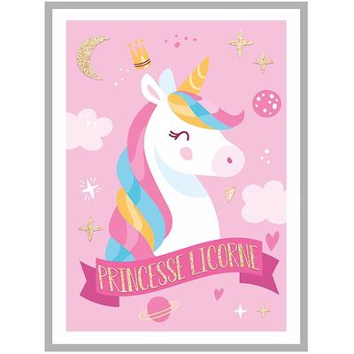 [A2333] - Children's Canvas 'Licorne My Unicorn' Pink (unicorn Princess) - 40x30cm