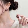 Ankela Red Fireworks Court-Style Love Heart Zirconia Stud Earrings - Wine Red Drip Glaze, Niche Luxury