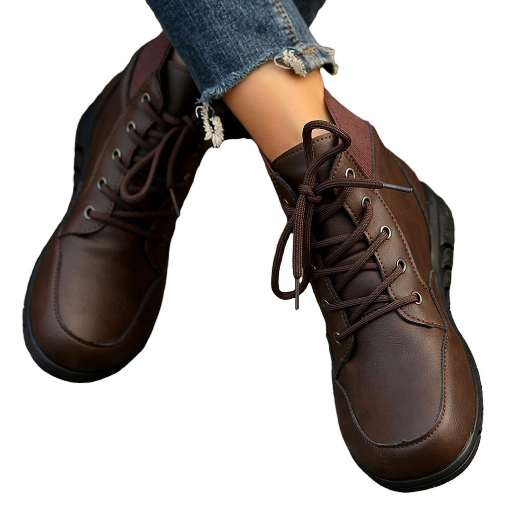 Women's Lace-Up Boots with Heel British Short Boots