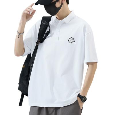 Camisa polo masculina de seda gelada com gola curta e bordado Paul, camiseta solta e versátil