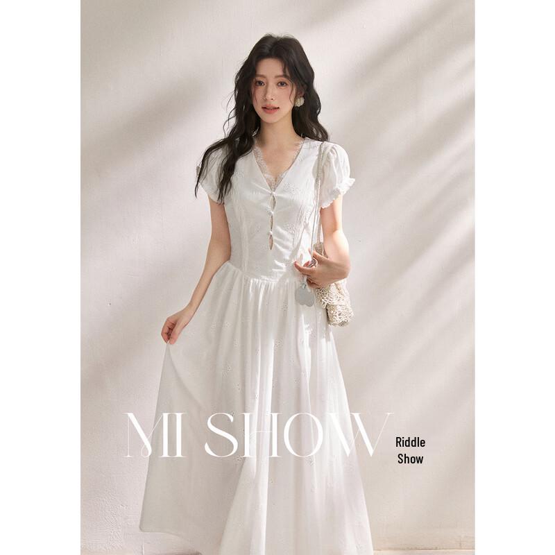 Mishow Women s Embroidered Lace V-Neck Cotton Maxi Dress L