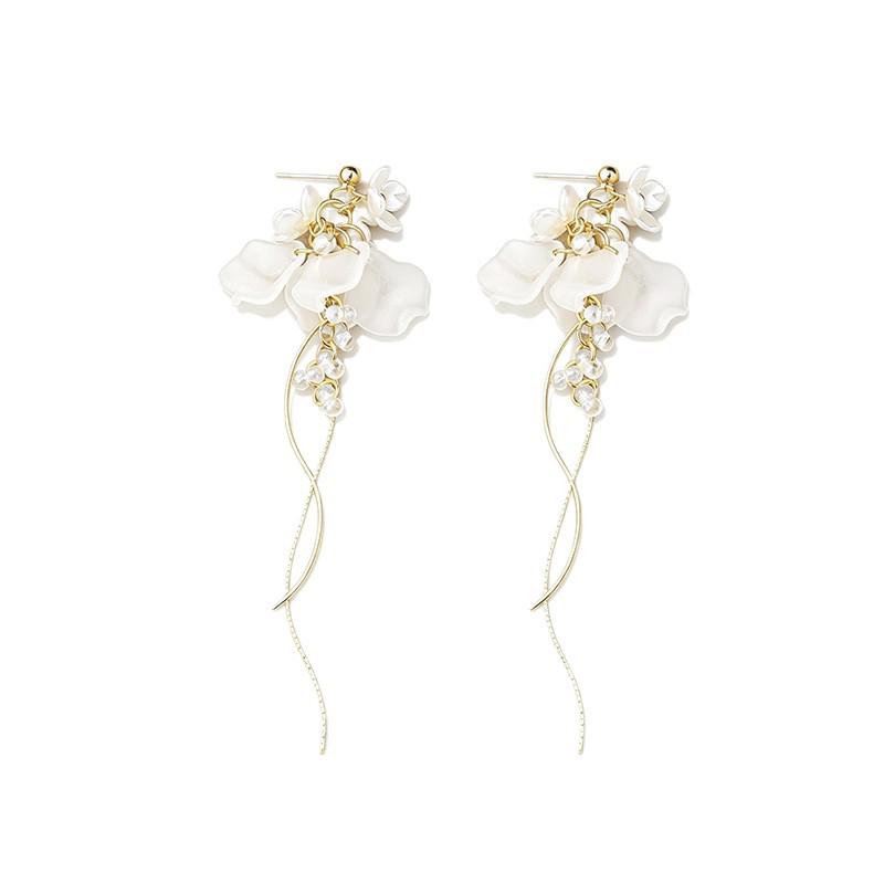 Elegant Long Petal Tassel Earrings for Women - French Luxury Resort Style