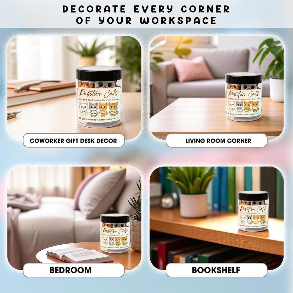 Tägliche Affirmationskarten 60 Stück Katze Ermutigungskarten Positive Katze Glas Für Frauen Männer Kollegen Schreibtischdeko Achtsamkeit Mental