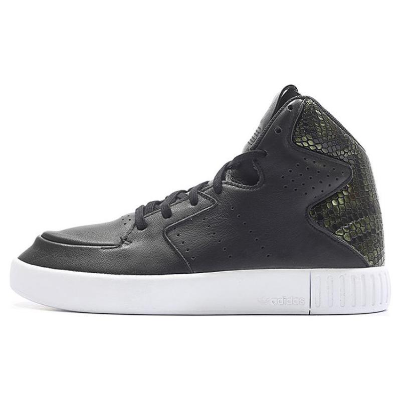 Adidas Originals Tubular Invader 2.0 Anti-Slip Wear-Resistant Mid-Top Skateboard Shoes Women's Black White Sneakers S80552