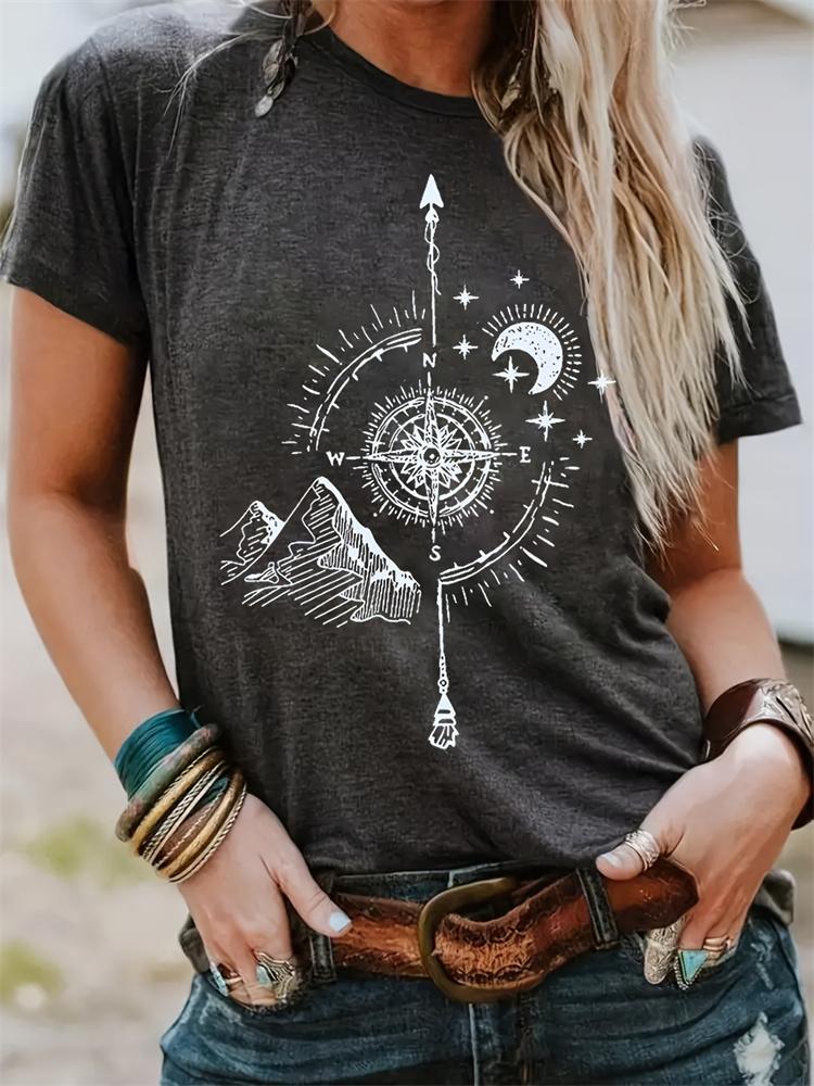 Dandelion Print Women's O-neck T-shirt Urban Street Fashion Women's Loose T-shirt Everyday Casual Elegant Short-sleeved Top