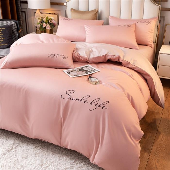 High End Skin Friendly Bedding Set Queen Luxury Embroidery Duvet Cover Set with Flat Sheet Simple Durable King Size Bedding Sets