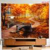 2D Fall Park Orange Trees Background for Thanksgiving & Harvest Events