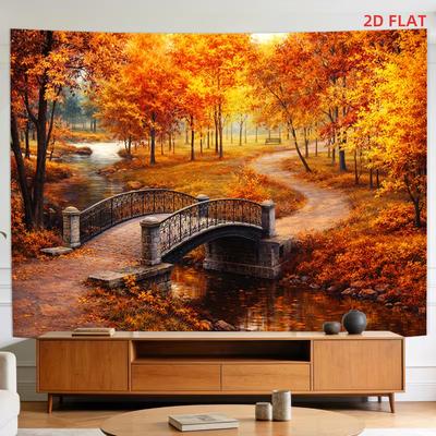 2D Fall Park Orange Trees Background for Thanksgiving & Harvest Events