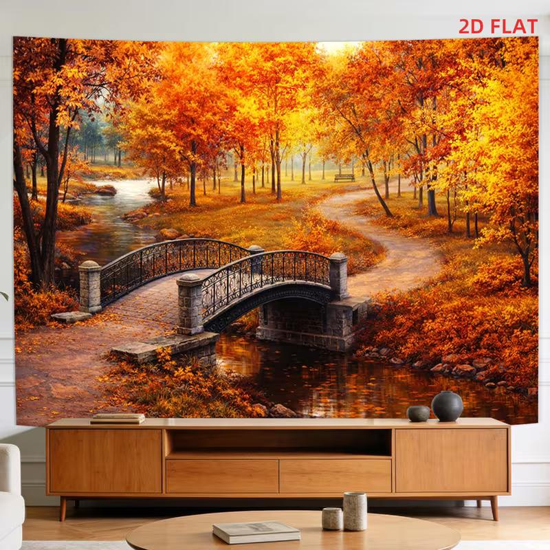 2D Fall Park Orange Trees Background for Thanksgiving & Harvest Events