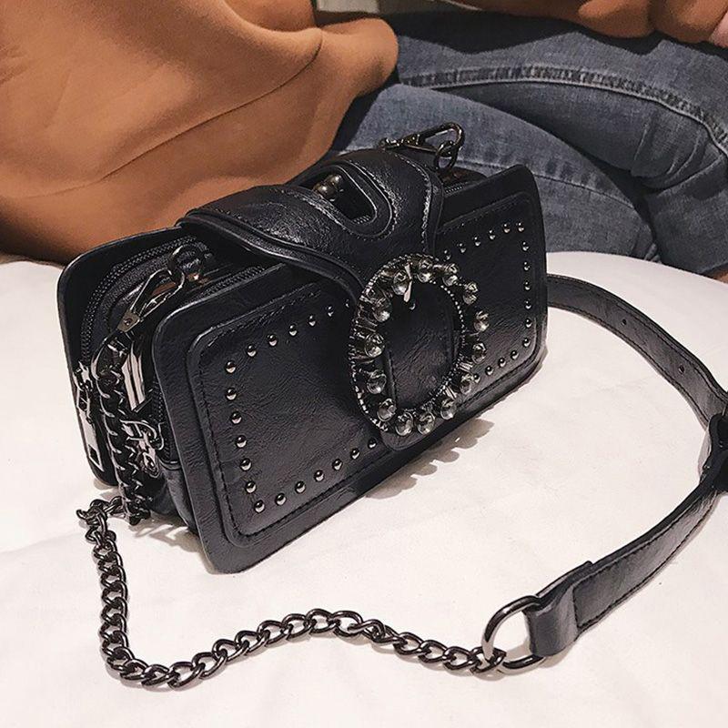 Yogodlns Vintage Shoulder Bag for Women PU Leather Armpit Bag Fashion Rhinestone Buckle Crossbody Bag Punk Designer Top-handle Bags