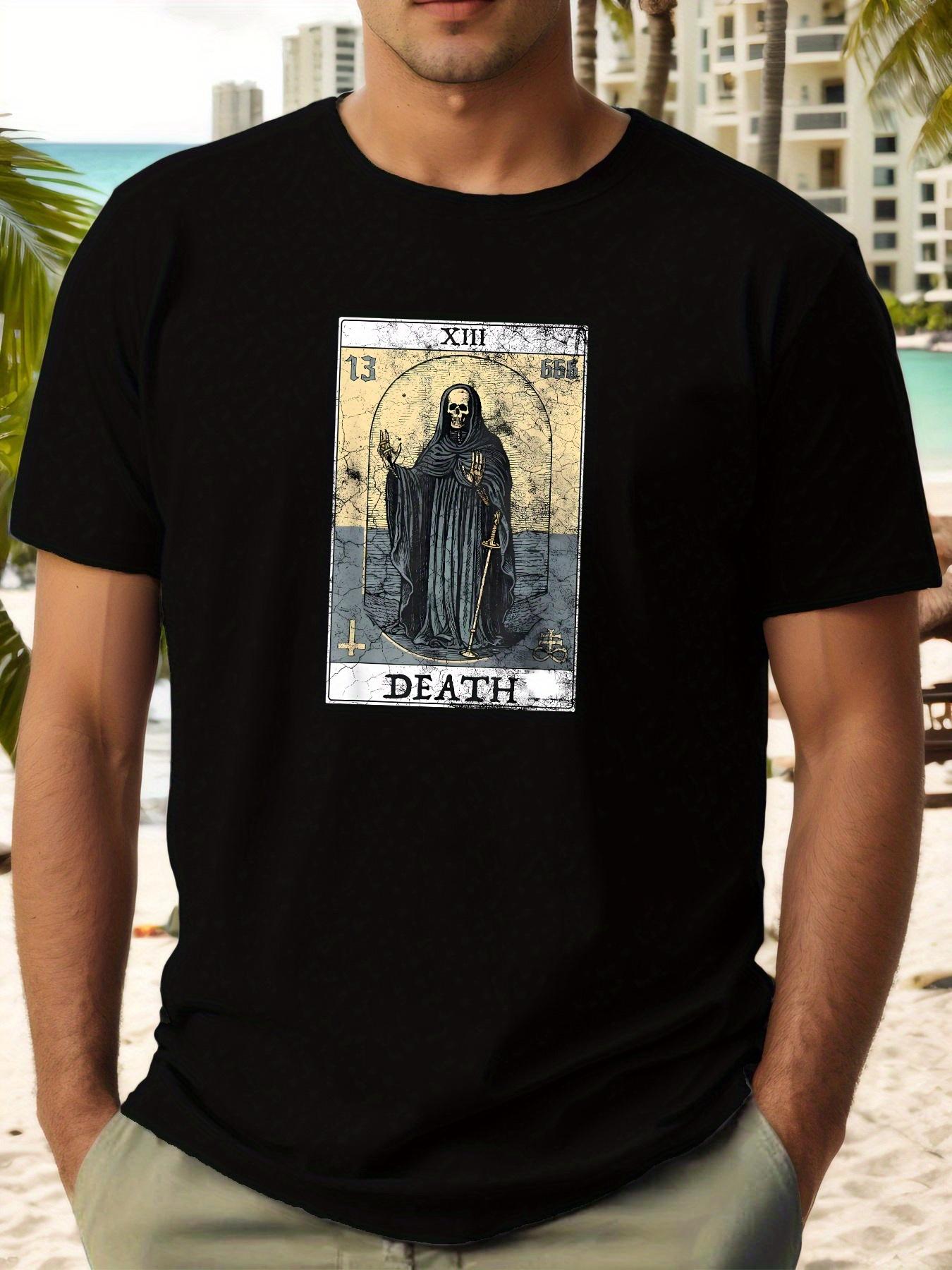 Vintage Death Tarot Card Skull Graphic T-shirt - Casual Summer Cotton Tee with Slight Stretch XXXL
