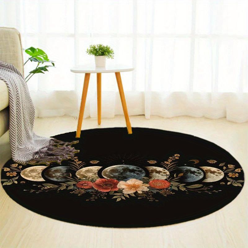 S Moon Flower Round Rug Nonslip Area Rug Office Chair Mat Carpet For Living Room Bedroom Home Decor