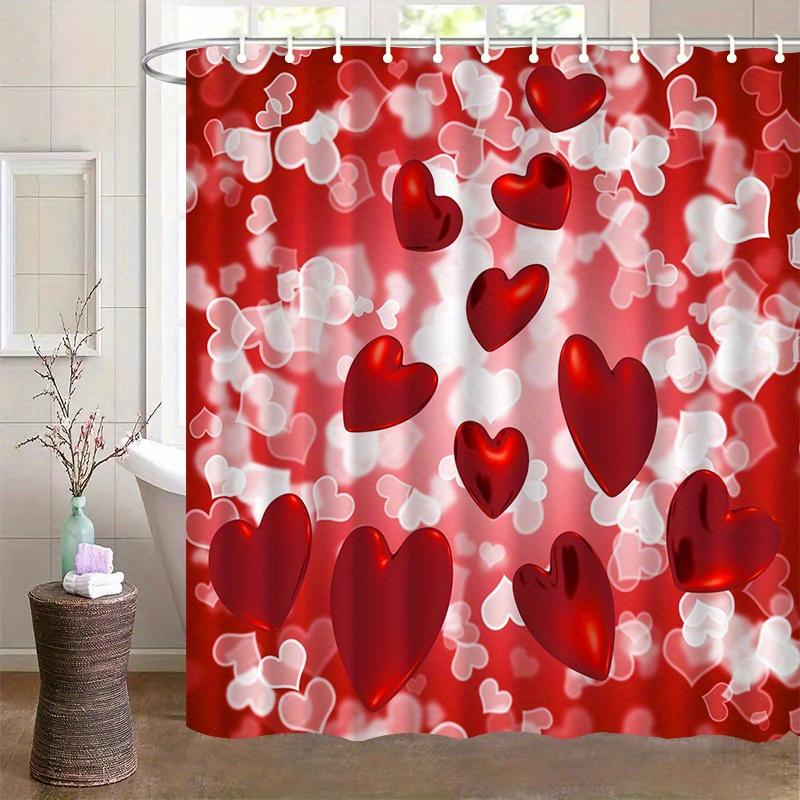 

Valentine S Day Shower Curtain With Red Heart Design - Perfect For Bathroom. High-Quality Fabric Ensures Durability. W60H190(CM)-1 Pcs