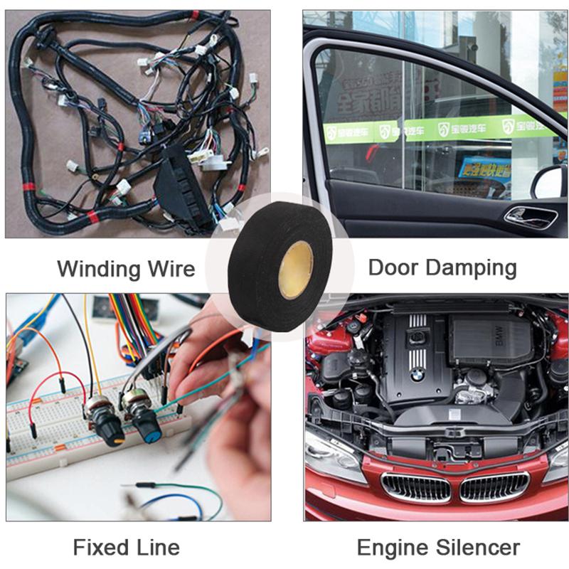 15M 9/19/25MM Automotive Cable Wire Harness Tape Heat Resistant Cloth Tape for Electronic Equipment Wire Harness Bundling