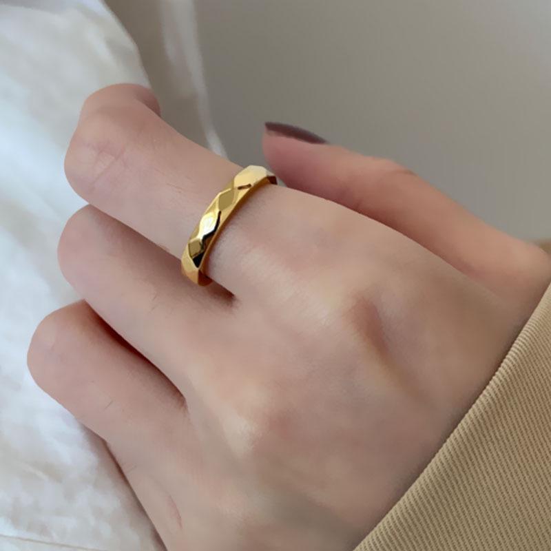 Women's 18k Rose Gold Geometric Titanium Steel Couple Ring