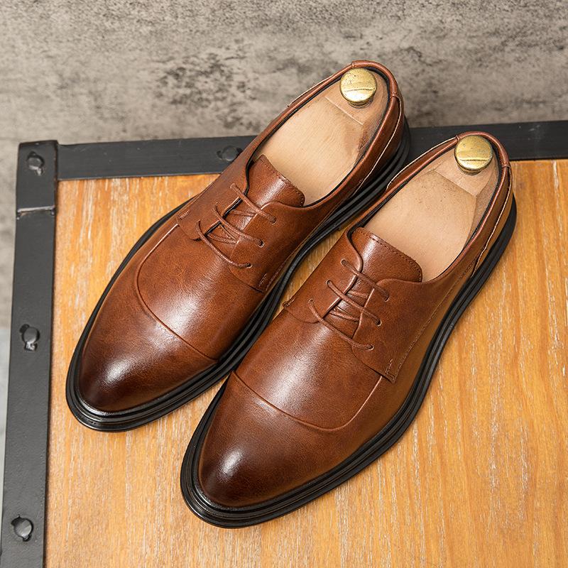

Men s shoes large size fashion men s business dress leather shoes men s foreign trade British small leather shoes groom wedding shoes men 45 коричневый