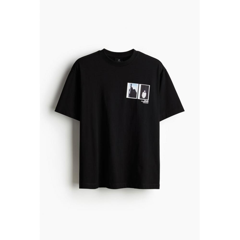 

Футболка свободного кроя с принтом HM, черная, синяя навсегда