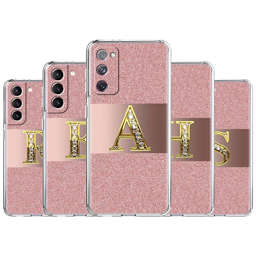 Funda იყიდება Samsung Galaxy S22 Ultra S20 Fe S21 S10 Plus რბილი სმარტფონის ყუთი Note 20 10 Lite Silicone Coque Pink Letter Pattern
