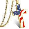Usa Flag Necklace Earrings Set Alloy Cross Pendant Chain For Men Women Stars Stripes Jewelry Gift