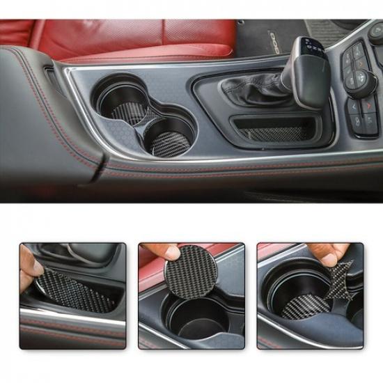 Soft Carbon Fiber Gear Shift Water Cup Holder Frame Trim for 15+Dodge Challenger