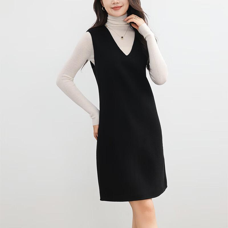 Fanzhen Women's 100% Wool V-Neck Vest Dress