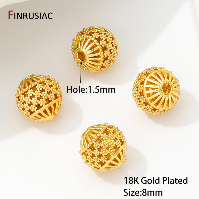 

18K Gold Plated Round Hollow Spacer Beads,Separators For Beads,8mm Brass Ball Bead For DIY Jewelry Making Accessories 5 pieces