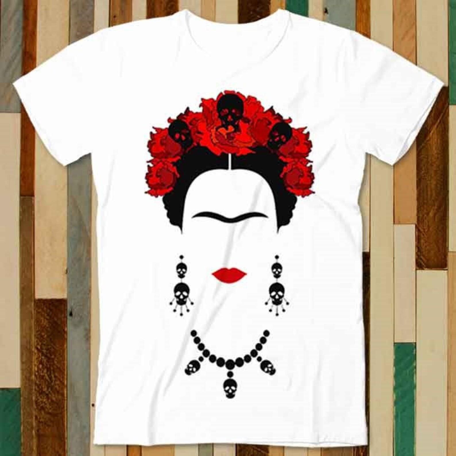 Frida Kahlo Skull Earrings Skeleton Famous T Shirt Adult Unisex Men Women Retro Design Tee Vintage Top A4937 2XL