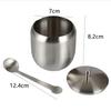 1set 350ml Stainless Steel Sugar Bowl Coffee Seasoning Jar Condiment Pot Spice Container Canister Cruet with Lid and Spoon