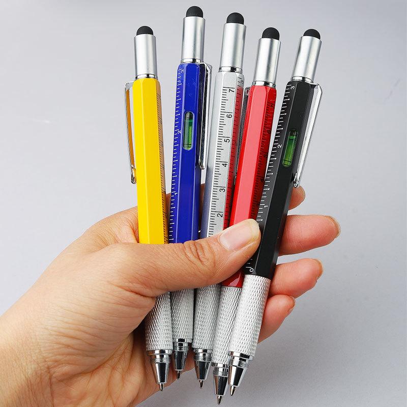 Multifunctional Metal Tool Pen with Level, Scale, Touchscreen Capacitive Tip, and Phillips Screwdriver