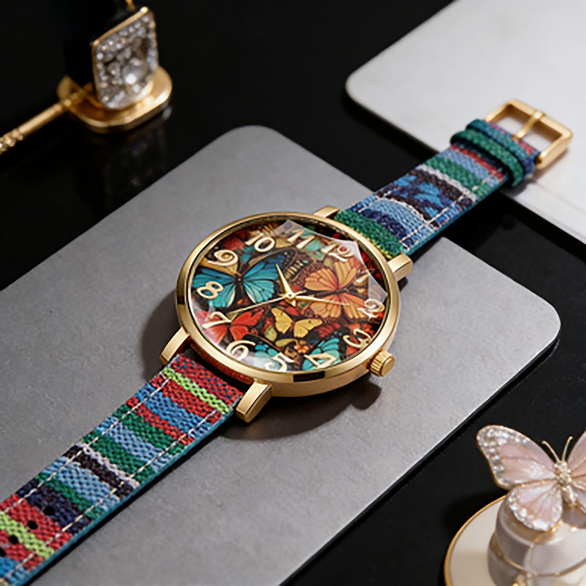Ceas Bohemian Creativ cu Curea din Pânză Colorată Stil Etnic Vintage Ceas de Mână cu Cuarț de Nișă pentru Doamne brown