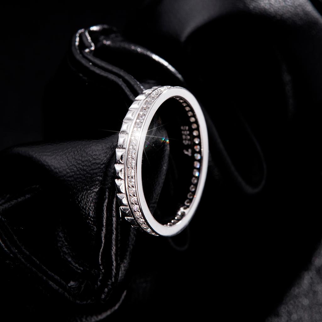 MODIAN 925 Silver Trendy Sparkling Clear CZ Lattice Eternity Band Rings For Women Wedding Fine Jewelry Gift