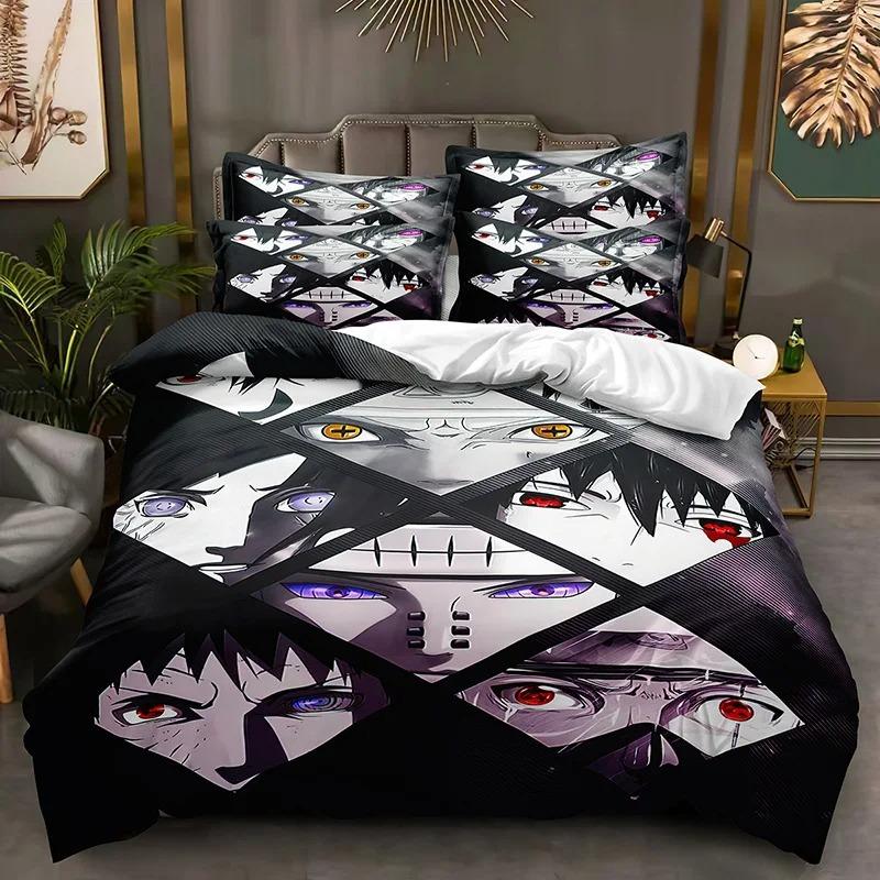 Narutos Uzumakizd Pattern Bedding Set Anime Printed Polyester Pillowcase Quilt Set 3-Piece Kids Adult Cover Set Double Twin King