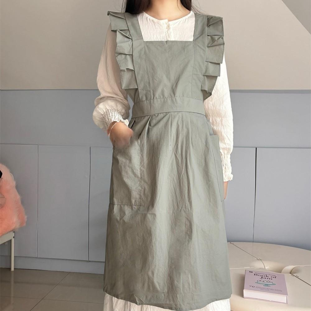 Waterproof Cotton Sleeveless Apron With Floral Edges For Cooking And Art Projects